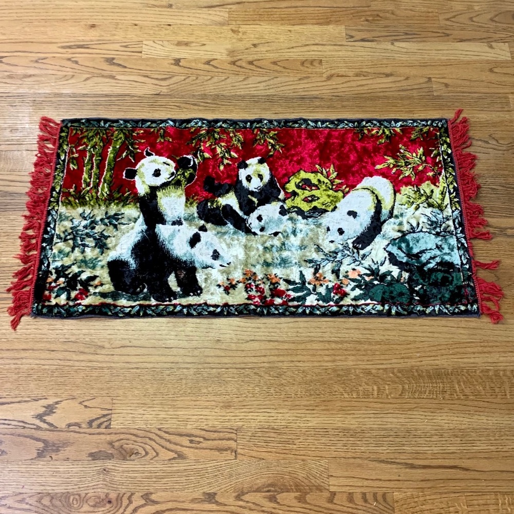 Vintage Swan Velveteen Tapestry of Pandas
